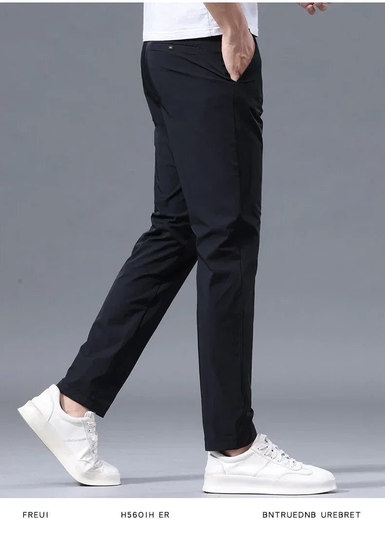 Men's Summer Lightweight Stretch Suit Pants – Slim Fit Korean Style Business Casual Trousers with Elastic Waist