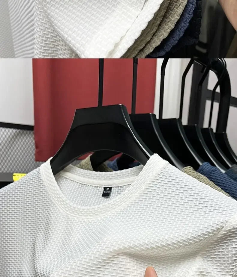 Men's Summer Ice Silk Mesh T-shirt – Lightweight Short Sleeve Breathable Tee, 2025 Solid Color Casual Top
