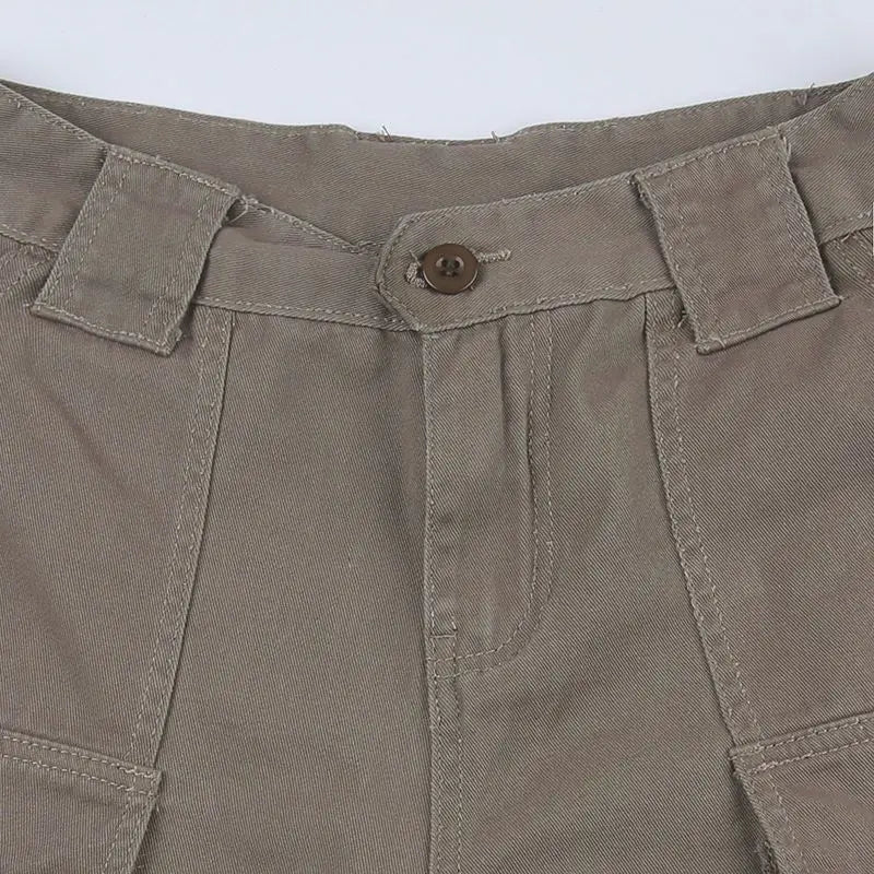 Women's Retro Mid-Waist Cargo Shorts – Casual Summer Streetwear with Pockets