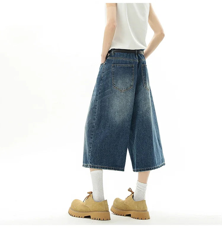 Men's Baggy Denim Shorts – Retro Y2K Casual Wide-Leg Calf-Length Jeans for Summer Streetwear