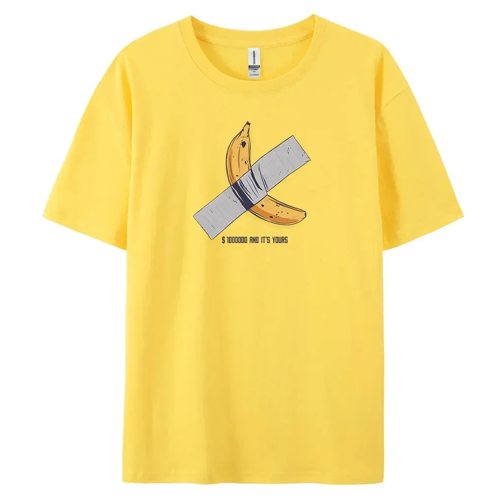 Men's Oversized Casual Banana Print T-Shirt – 100% Cotton Short Sleeve Fashion Tee