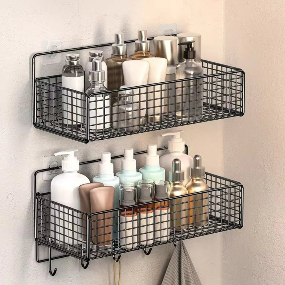 Wall-Mounted Iron Bathroom Shelf – No-Drill Storage Rack, Single-Layer Organizer for Toilets & Washrooms