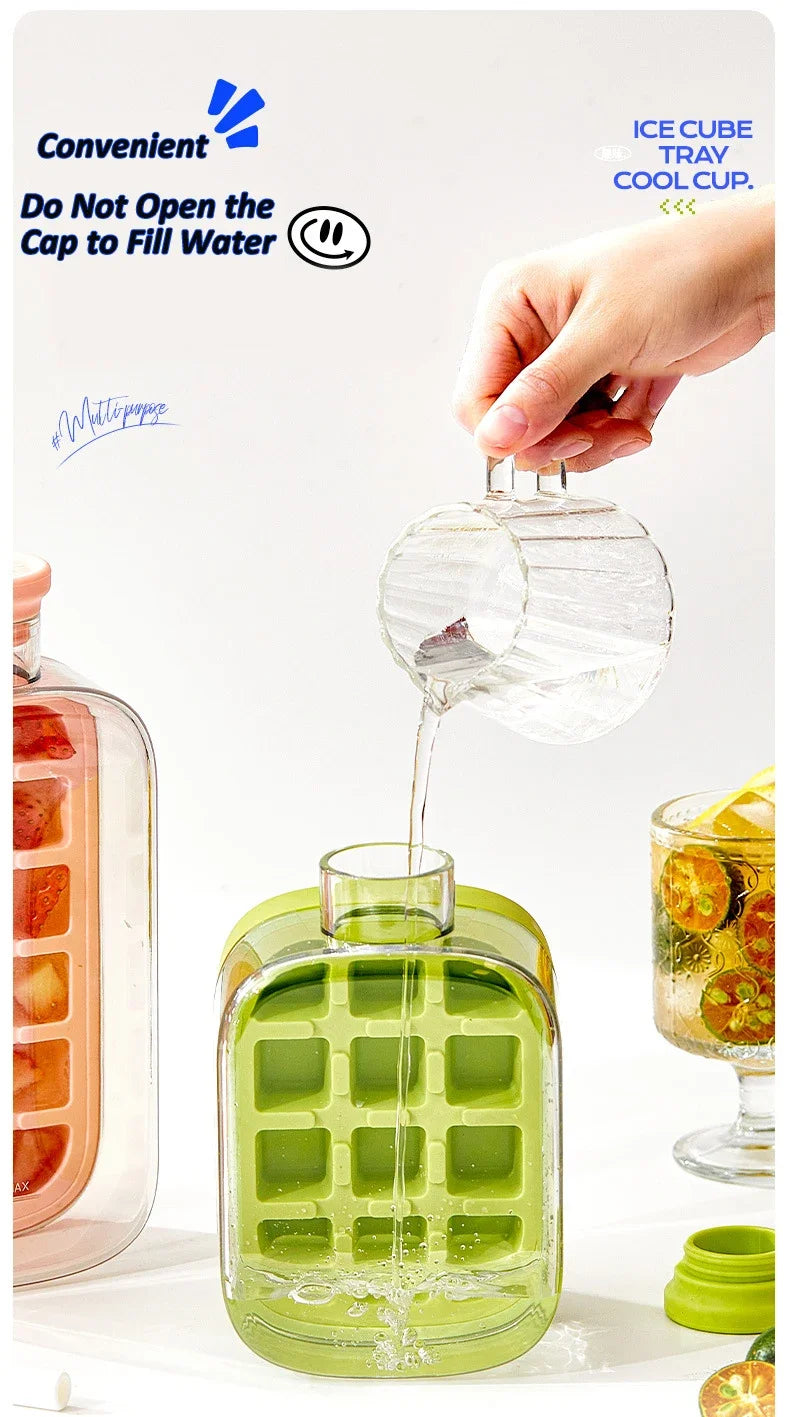 No-Spill Ice Cube Tray with Lid – Touch-Free Silicone Ice Mold for Freezer with Straw & Cable Tie