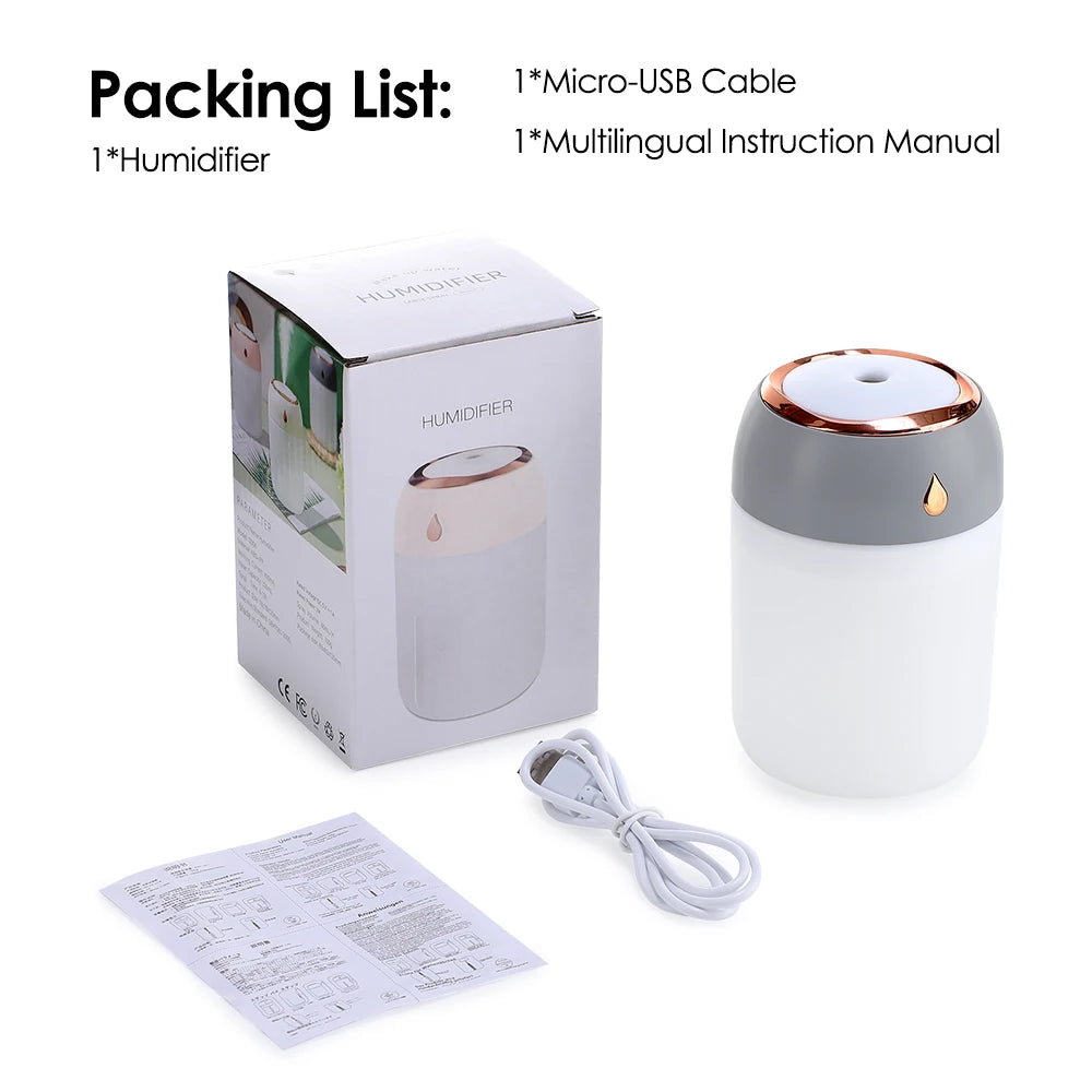 Mini USB Portable Air Humidifier with Aroma Diffuser, LED Cool Light, 330ml Mist Purifier for Room, Home, Car, and Plants