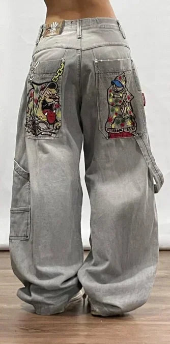 2024 Retro Y2K High-Waisted Straight-Leg Baggy Jeans for Women – Harajuku Street Style Washed Denim with Pockets