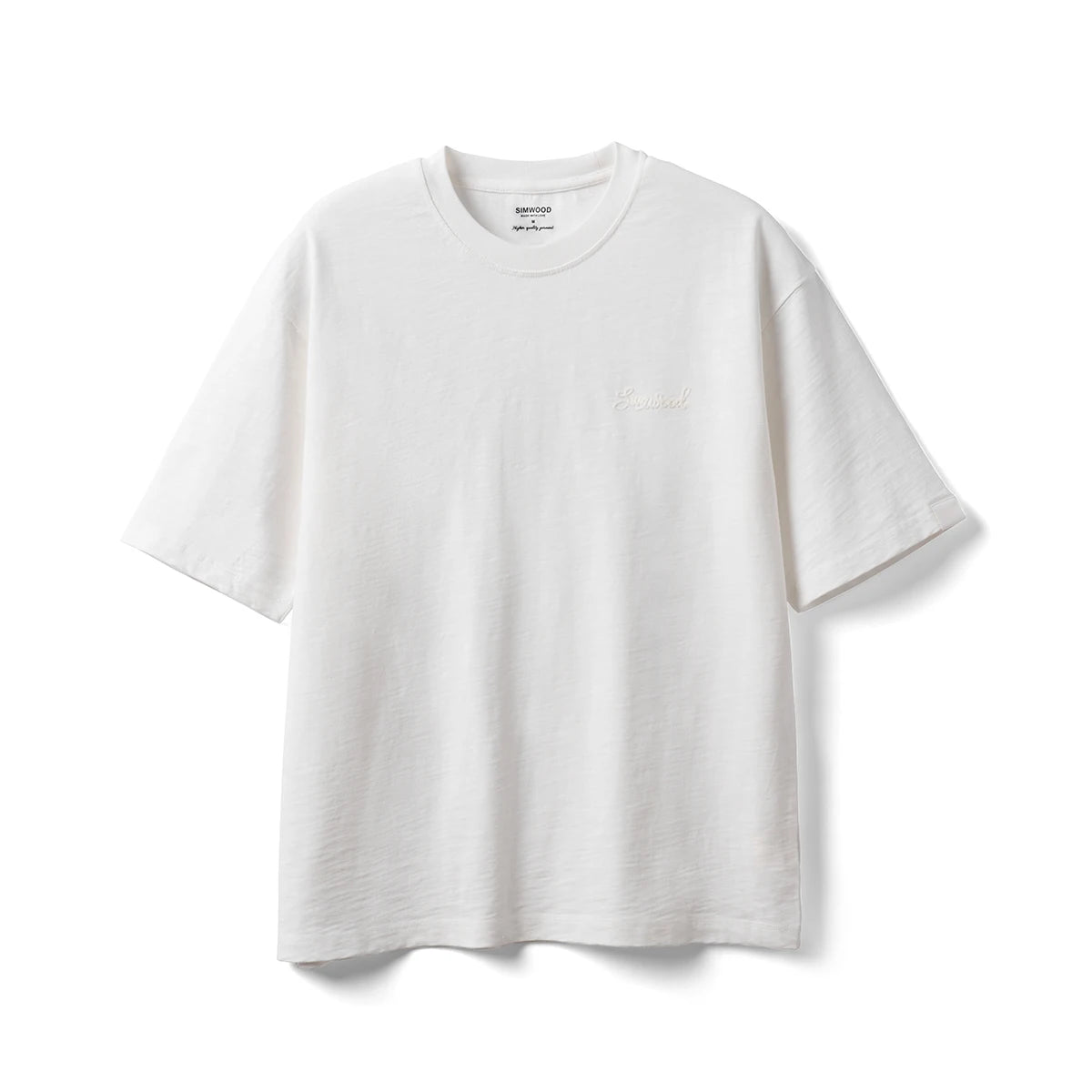 SIMWOOD 2025 Summer Oversized Heavyweight 300gsm Slub Cotton T-Shirt for Men with Letter Embroidery