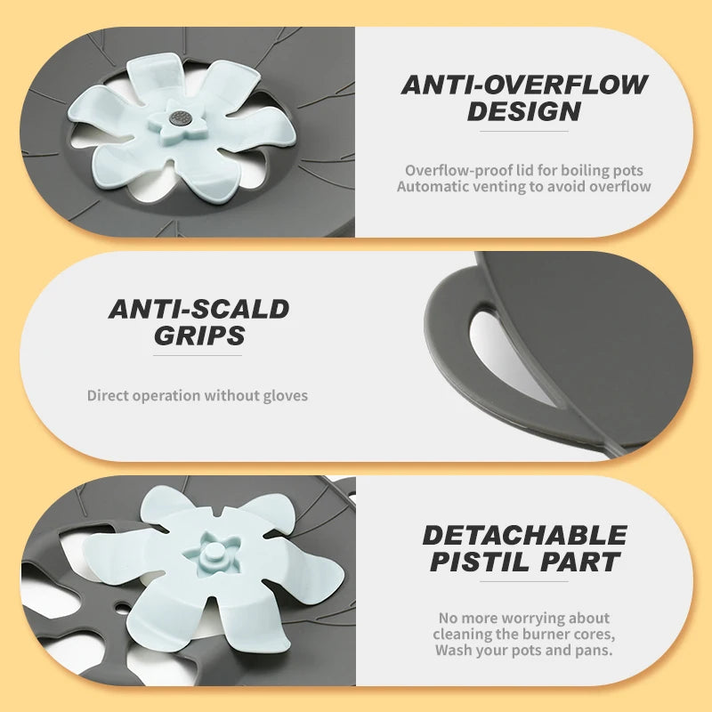 Silicone Spill Stopper Lid – Boil-Over Guard Food-Grade Silicone Pot & Pan Cover for Kitchen Use