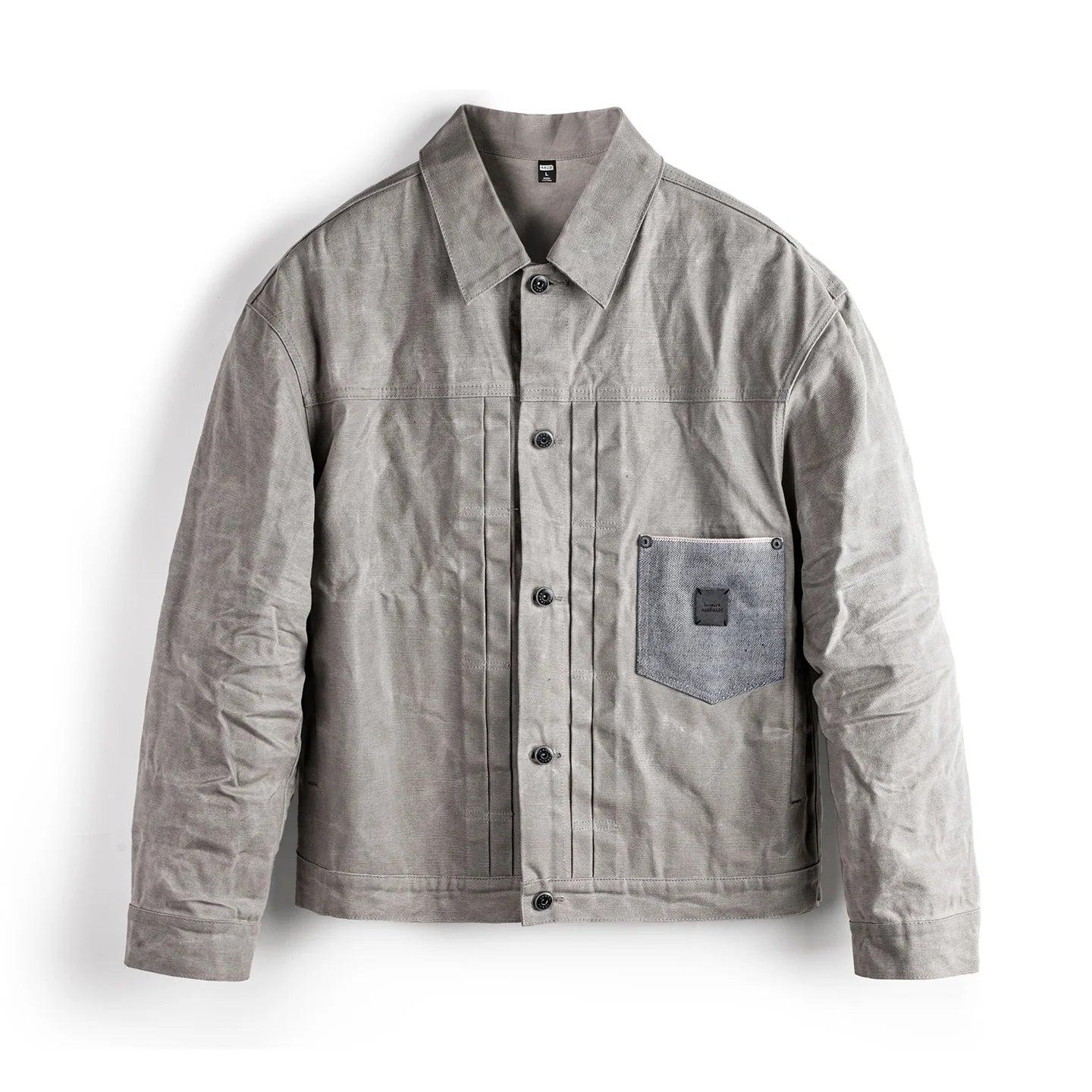 Maden Men's Vintage Grey Canvas Oil-Waxed Waterproof Hunting Jacket with Double Pleats and Patch Pockets for Autumn