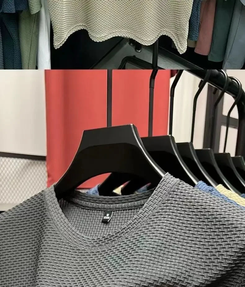 Men's Summer Ice Silk Mesh T-shirt – Lightweight Short Sleeve Breathable Tee, 2025 Solid Color Casual Top