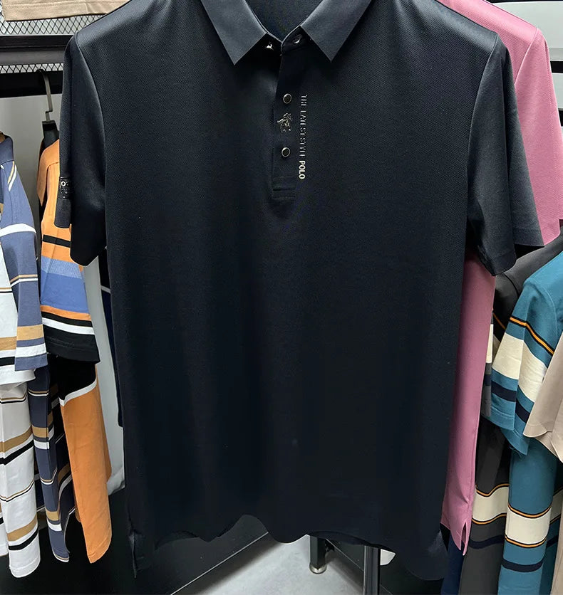 Men's Premium Printed Polo Shirt – Short Sleeve, Seamless Ice Silk, Breathable Golf & Business Casual Summer Tee