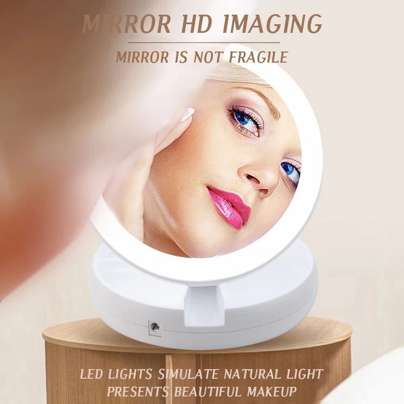 Dual-Powered LED Makeup Mirror – Portable Double-Sided Mirror with 10X Magnification, Battery/USB Operated