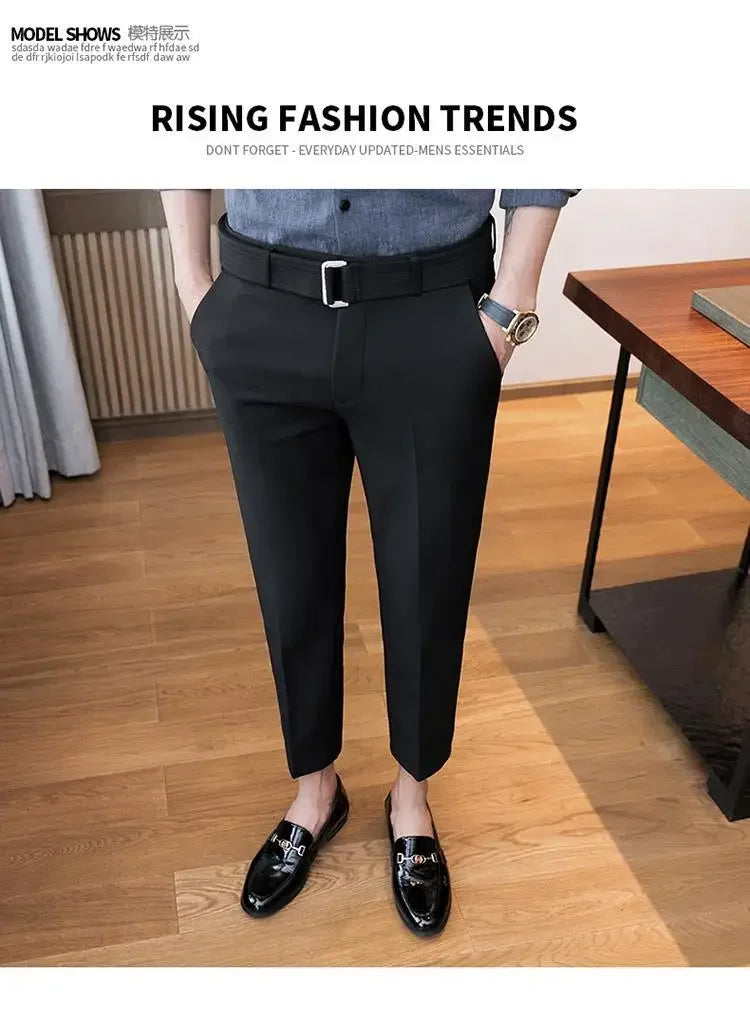 Men’s Korean-Style Slim Fit Summer Suit Pants – Lightweight Ice Silk Trousers, Business Casual Streetwear, Plus Sizes Available