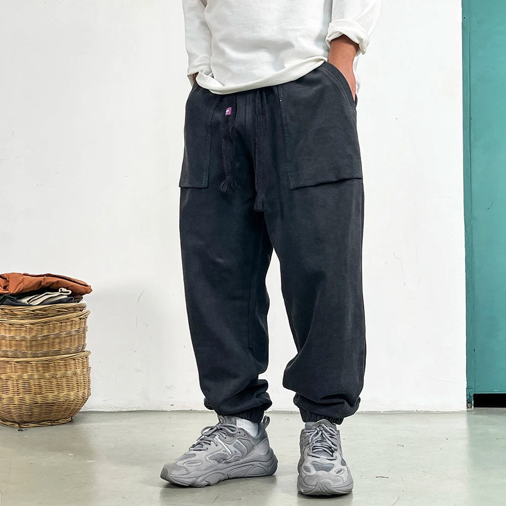 Premium Plus-Size Men's Sweatpants, Loose Fit Streetwear Joggers, Korean Style Baggy Harajuku Trousers