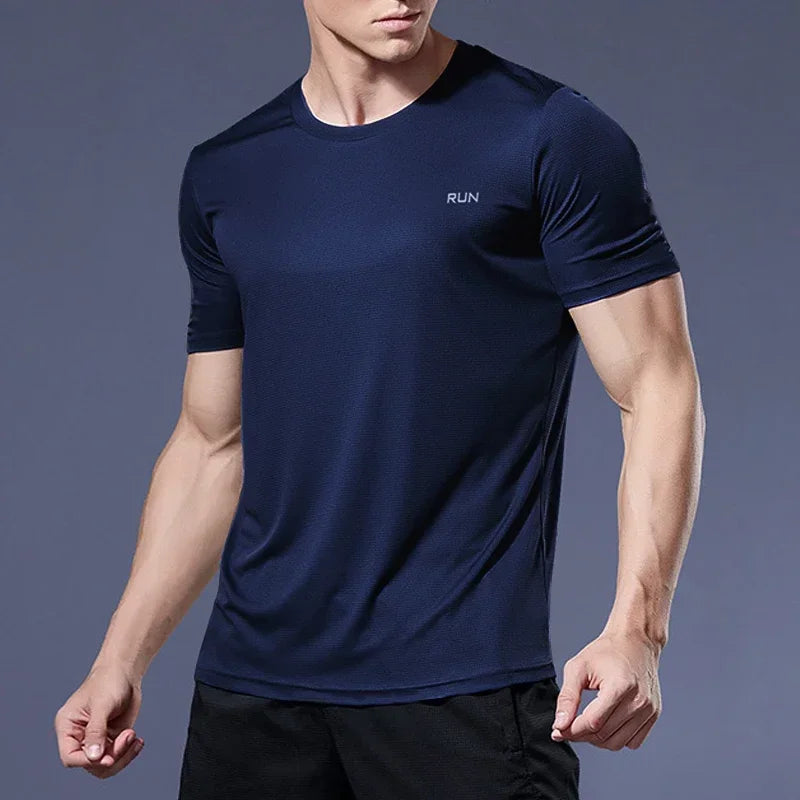 Men’s Summer Ice Silk Quick-Dry T-Shirt – Breathable High-Stretch Gym & Running Top