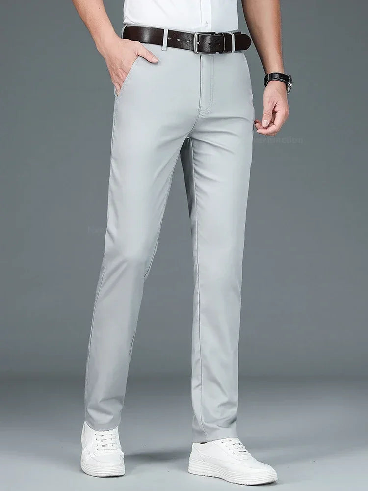 Men's Summer Bamboo Fiber Slim Fit Business Trousers – Breathable, Stylish Formal Long Pants for Casual or Office Wear