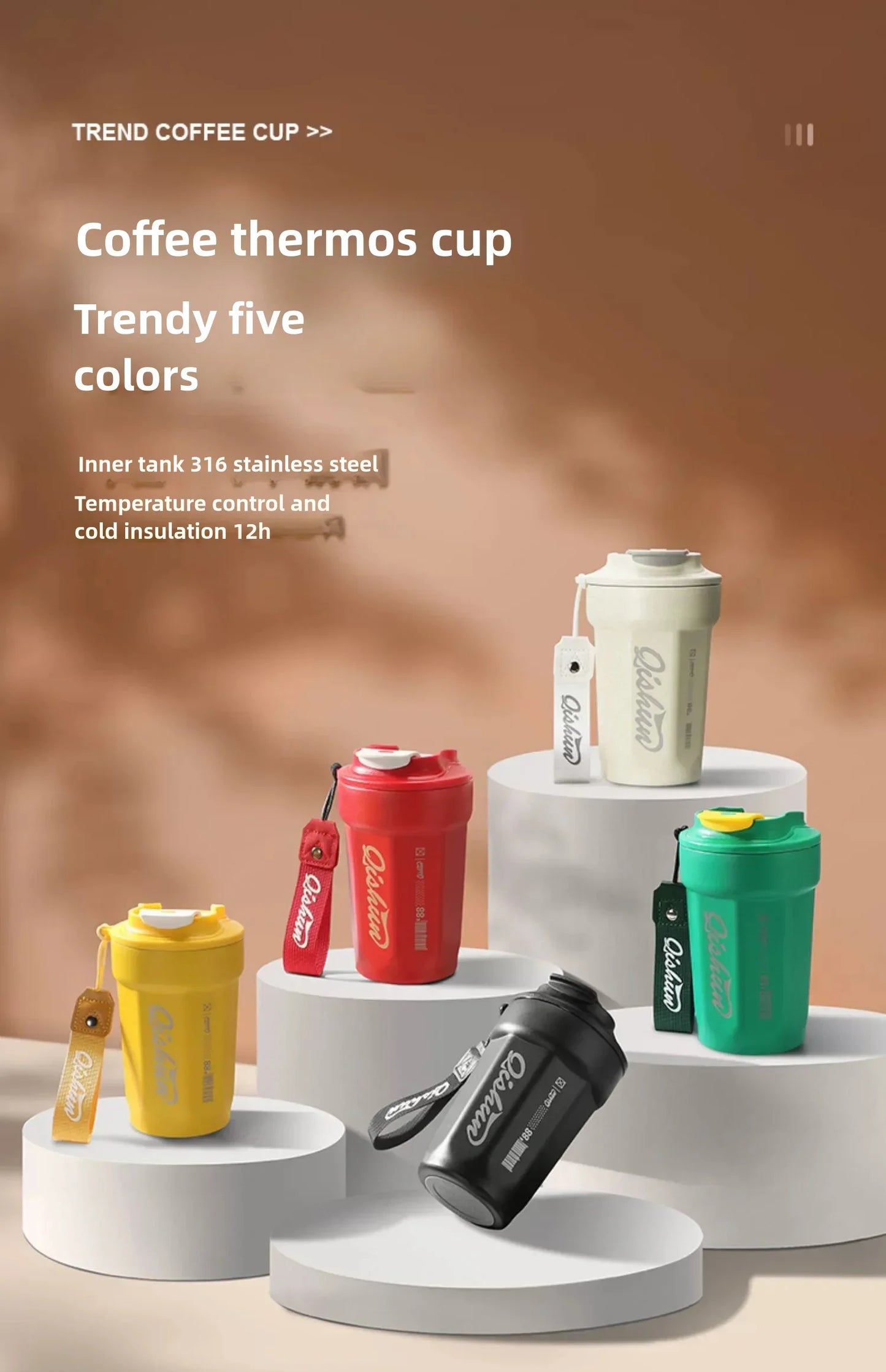 480ml Travel Coffee Mug, Insulated Coffee Mug, Double Walled Stainless Steel Insulated Coffee Tumbler for Hot/Ice Coffee Tea