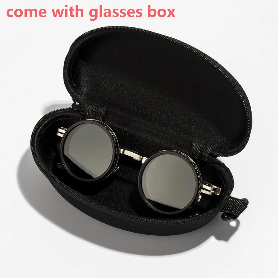Adjustable Polarized Motorcycle Sunglasses – Round UV400 Punk-Style Eyewear for Men & Women, ND9 Light Dimming Sun Glasses