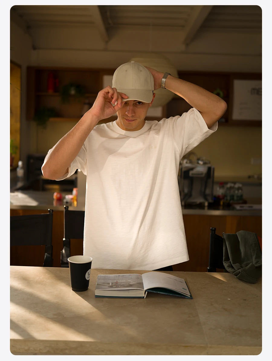 SIMWOOD 2025 Summer Oversized Heavyweight 300gsm Slub Cotton T-Shirt for Men with Letter Embroidery