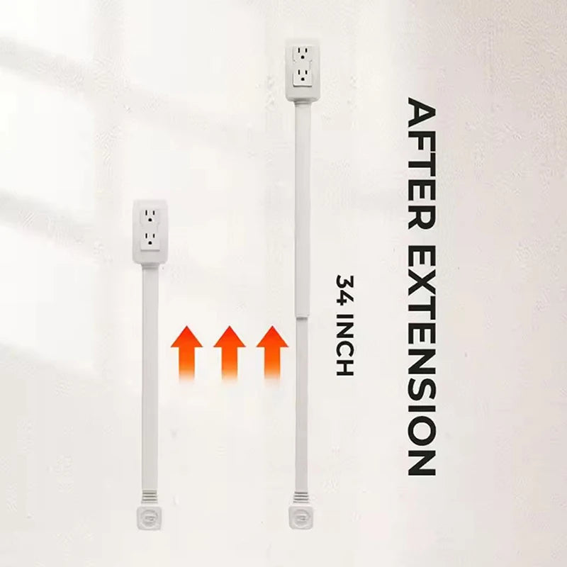 New 1-Piece Power Socket Extender with 2 Outlets, 180° Rotatable and Stretchable Length, Punch-Free Power Strip Extension Cord