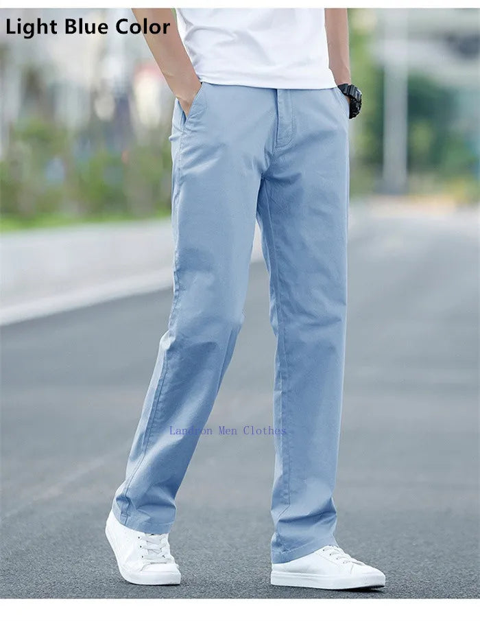 Men's Summer Lightweight Stretch Chino Pants – Loose Fit Cotton Trousers in Khaki, Blue, and Black – Plus Sizes 42 & 44