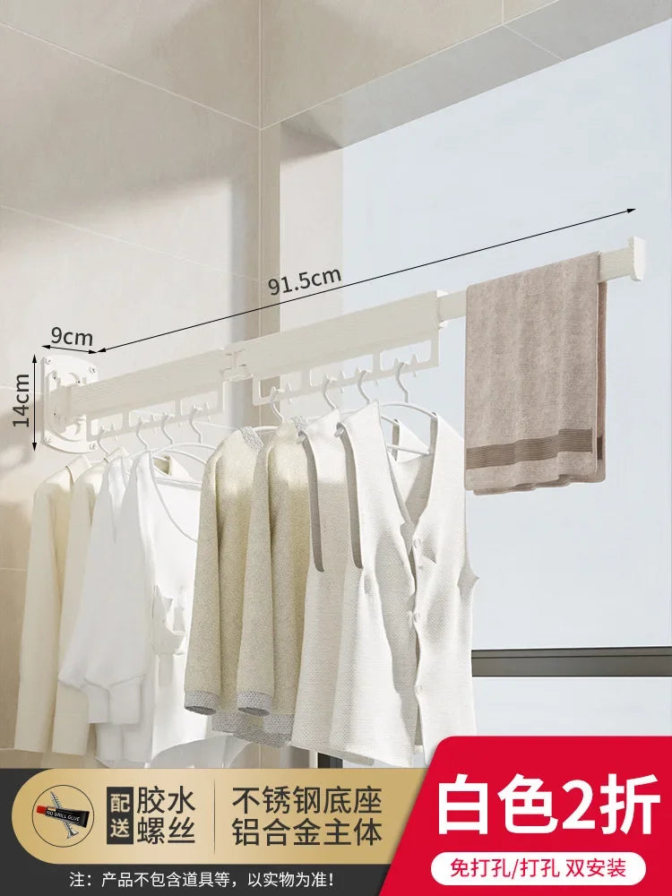 Wall-Mounted Folding Drying Rack – Retractable, No-Drill Indoor Clothes Hanger for Balcony or Laundry Room