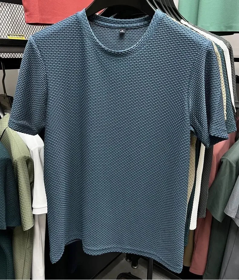 Men's Summer Ice Silk Mesh T-shirt – Lightweight Short Sleeve Breathable Tee, 2025 Solid Color Casual Top