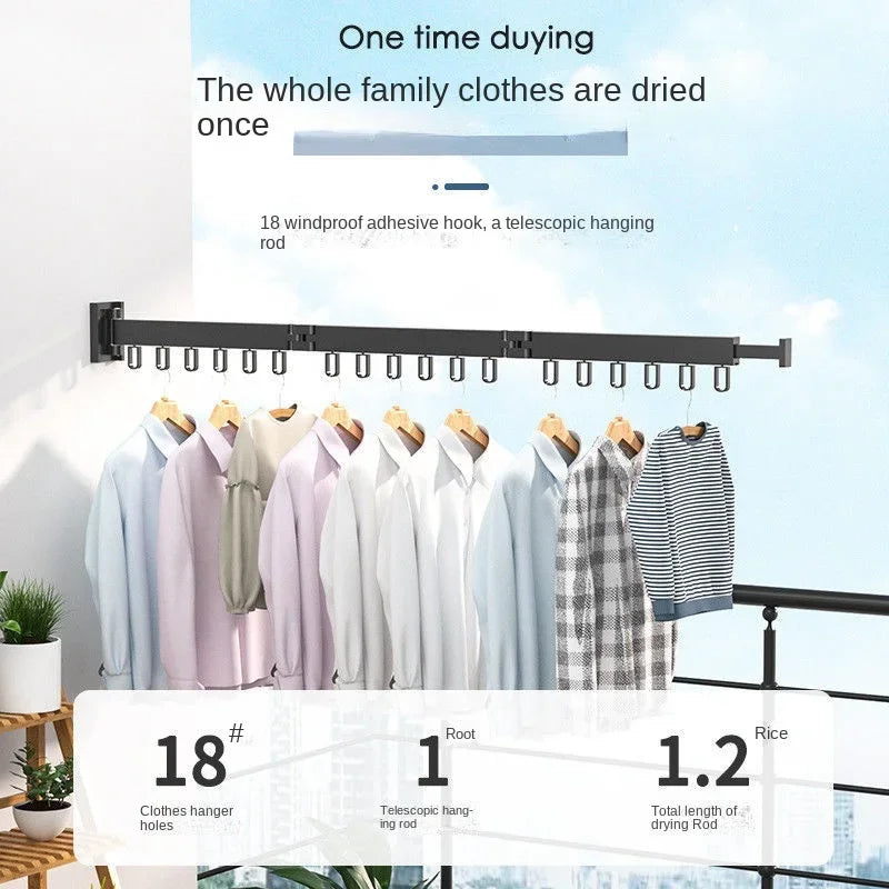 Wall-Mounted Retractable Clothes Drying Rack – Foldable Aluminum Hanger for Balcony, Laundry Room & Indoor Use