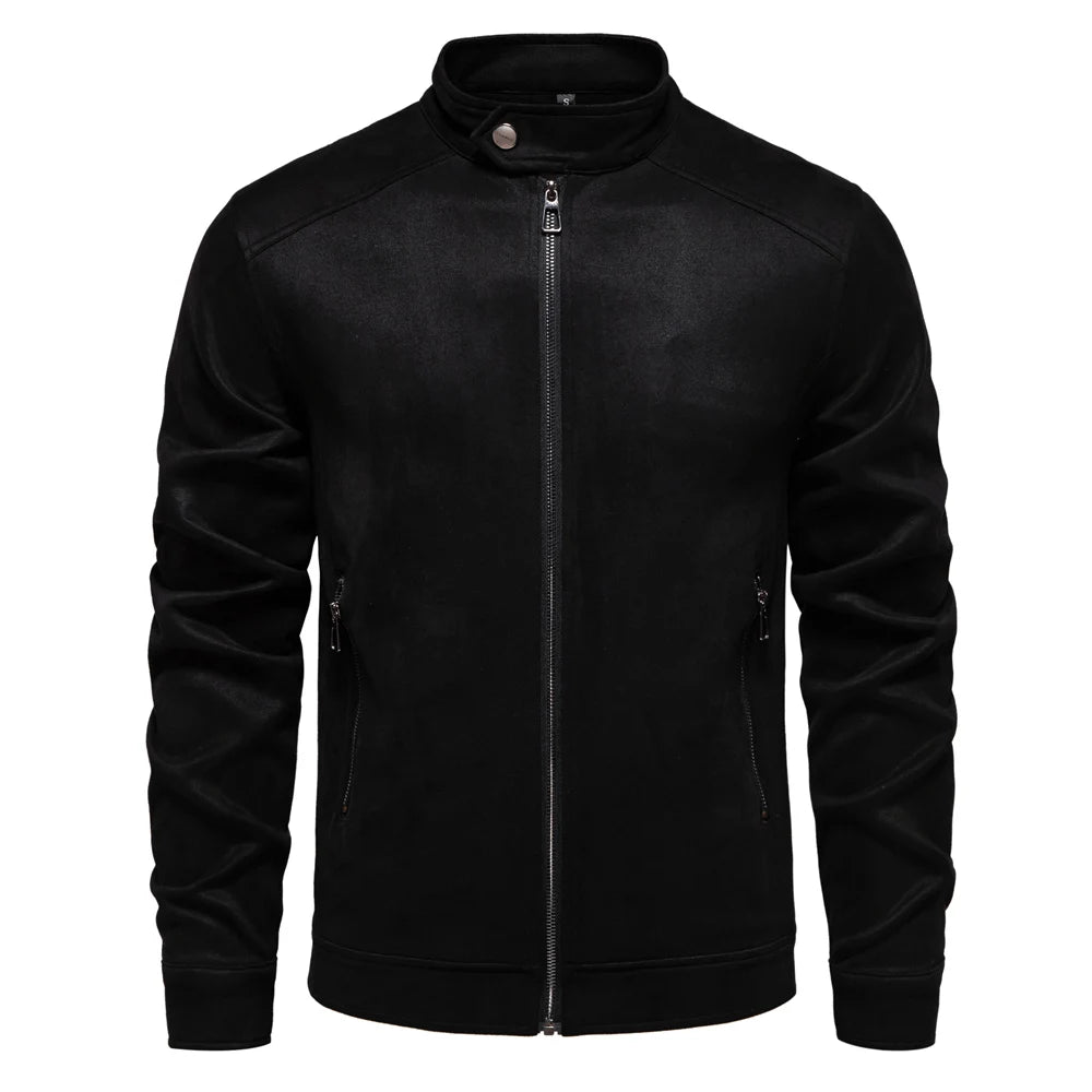 AIOPESON Men's Faux Suede Stand Collar Zip-Up Jacket Casual Business Trucker Coat
