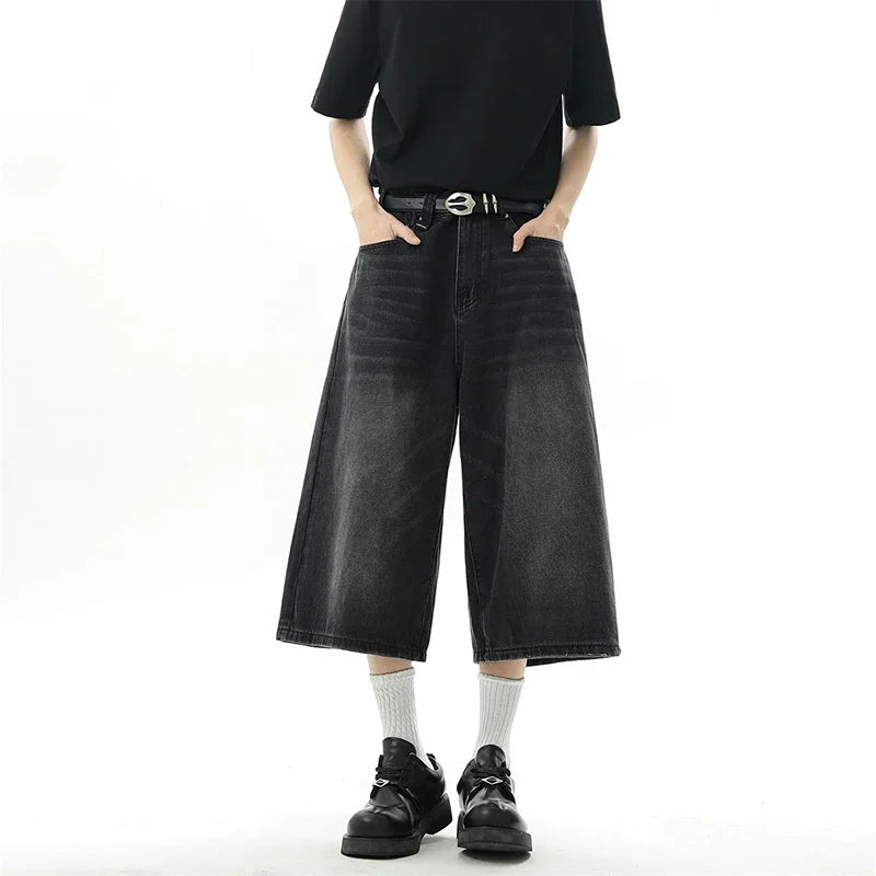 Men's Baggy Denim Shorts – Retro Y2K Casual Wide-Leg Calf-Length Jeans for Summer Streetwear