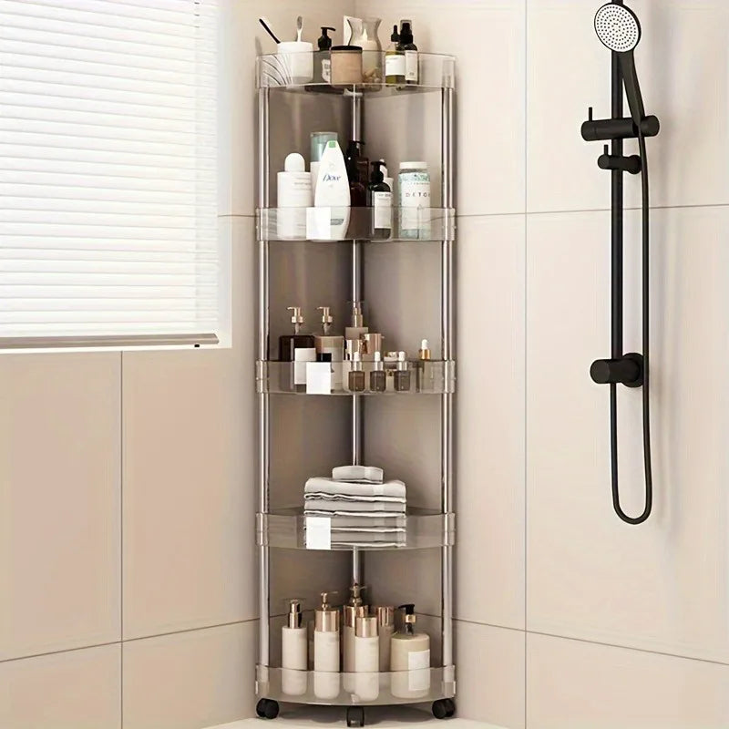 Large Capacity Acrylic Shelf Trolley – Bathroom & Kitchen Corner Storage Cart Organizer for Cosmetics and Home Essentials