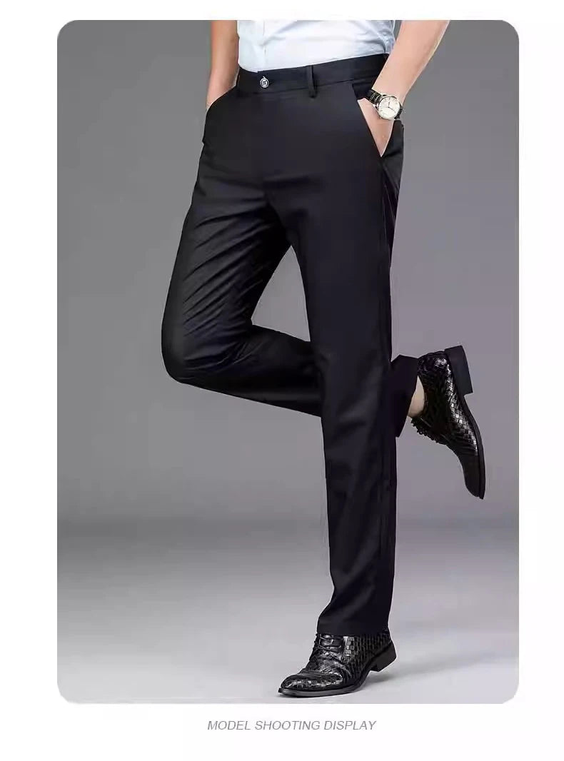 Men’s Stretch Slim-Fit Quick-Dry Suit Pants – Korean Style Straight Trousers for Office & Casual Wear (Spring/Autumn)