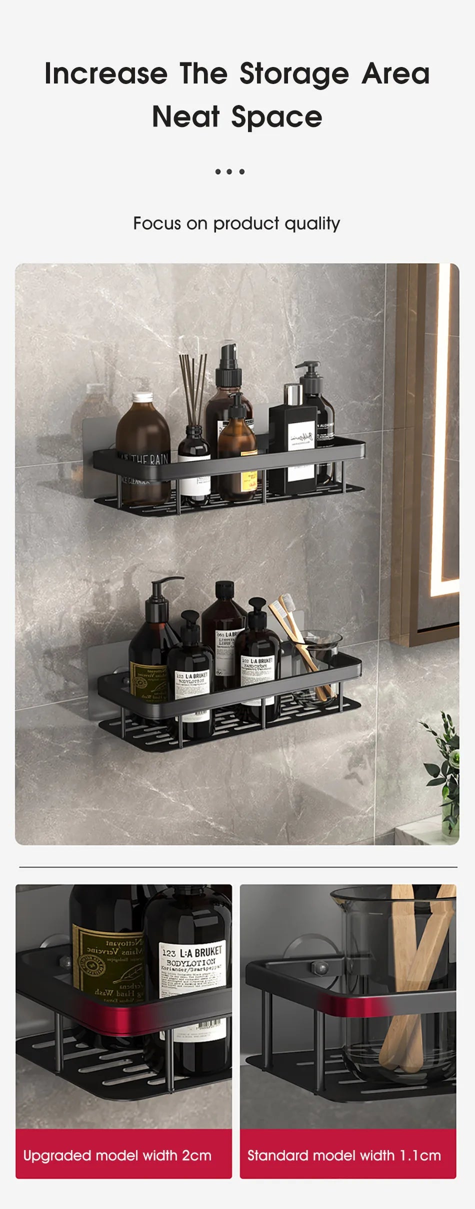 No-Drill Wall-Mounted Bathroom Shelf – Corner Shower Organizer for Shampoo, Toiletries, and Bathroom Essentials
