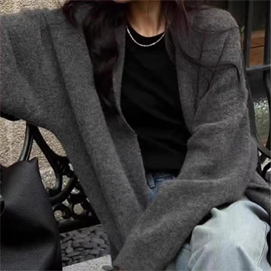 2024 Women's V-Neck Knit Cardigan – Long Sleeve Open Front Sweater, Loose Fit Solid Color Winter Outerwear