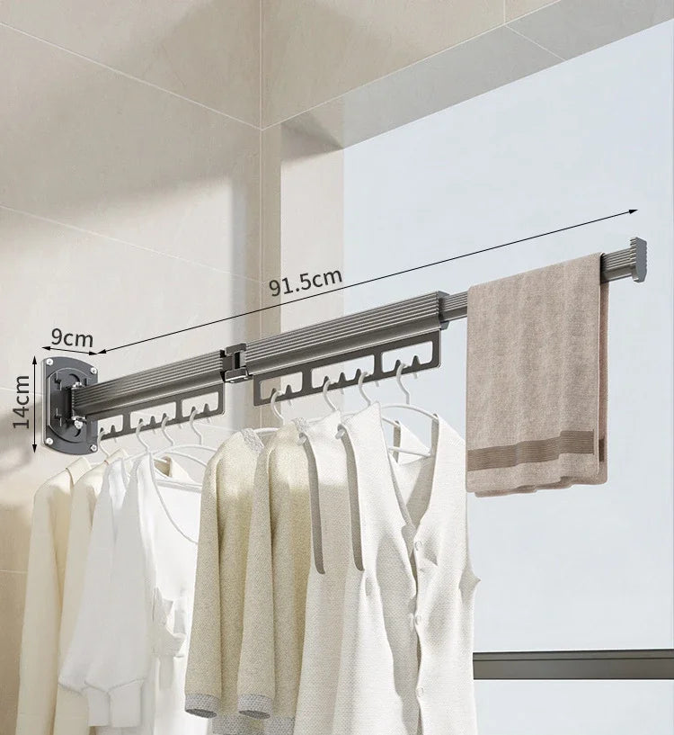 Wall-Mounted Folding Drying Rack – Retractable, No-Drill Indoor Clothes Hanger for Balcony or Laundry Room