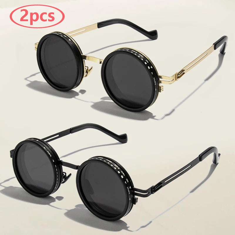 Adjustable Polarized Motorcycle Sunglasses – Round UV400 Punk-Style Eyewear for Men & Women, ND9 Light Dimming Sun Glasses