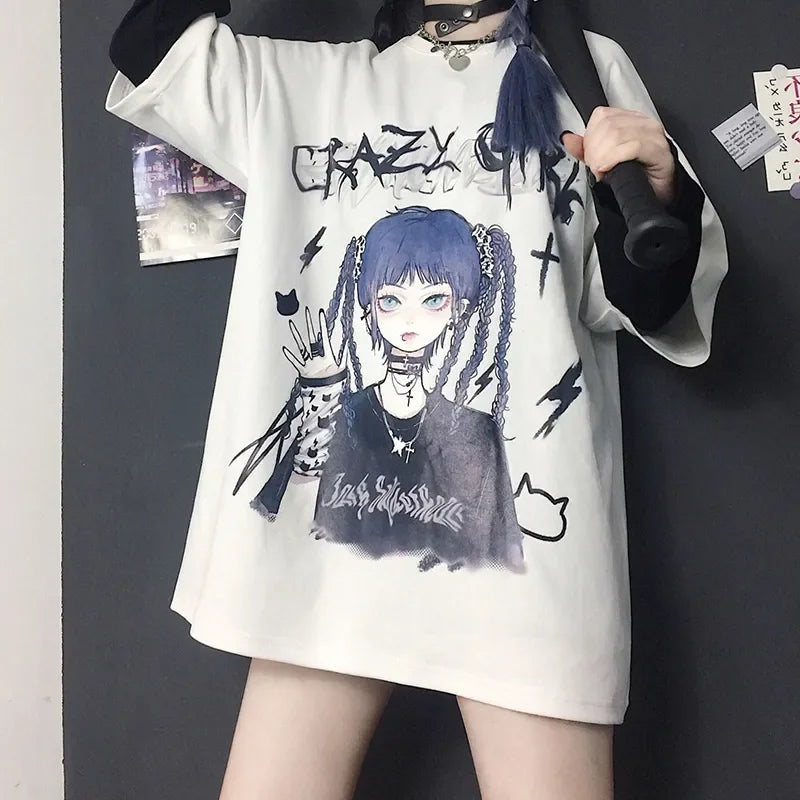 Women's Gothic Harajuku Loose T-Shirt – Aesthetic Dark Grunge Y2K Streetwear Top