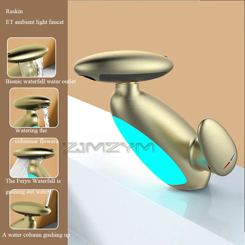 360° Rotating LED Basin Faucet with 4 Water Modes, Pull-Out Spout & Temperature Sensor – Drip-Free Hot & Cold Mixer Tap