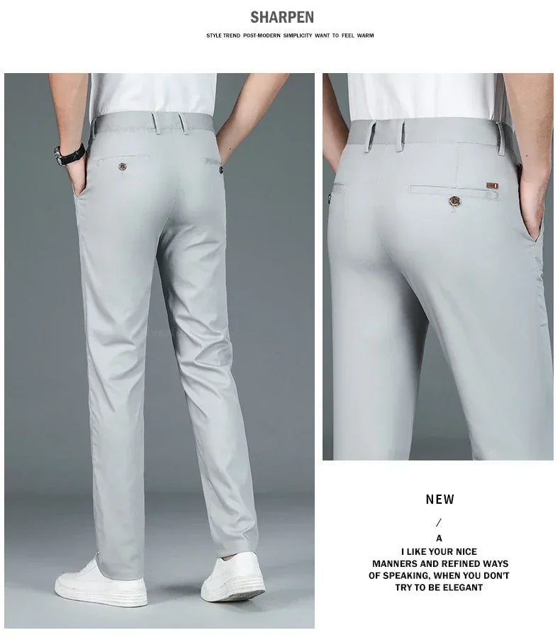 Men's Summer Bamboo Fiber Slim Fit Business Trousers – Breathable, Stylish Formal Long Pants for Casual or Office Wear