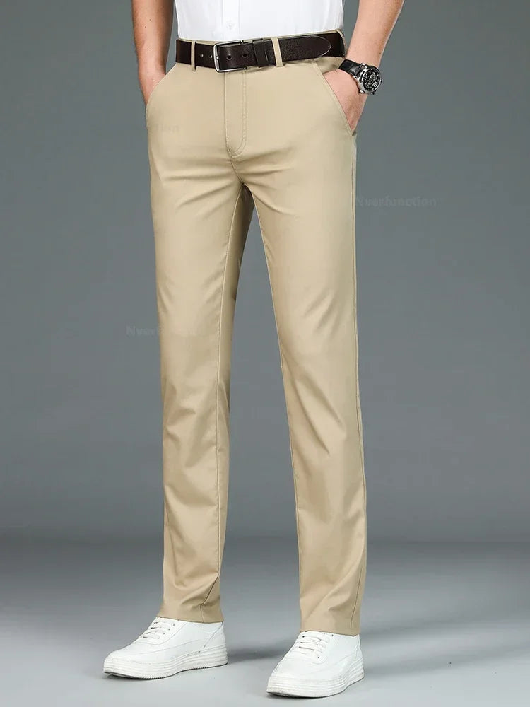 Men's Summer Bamboo Fiber Slim Fit Business Trousers – Breathable, Stylish Formal Long Pants for Casual or Office Wear