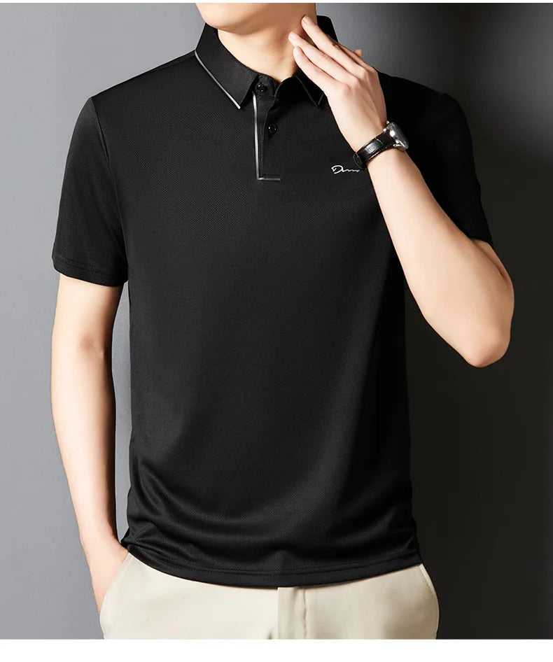 Men’s Premium Seamless Polo – Luxury Cool Fabric, Slim Fit, Anti-Wrinkle, Business‑Casual Golf Tee