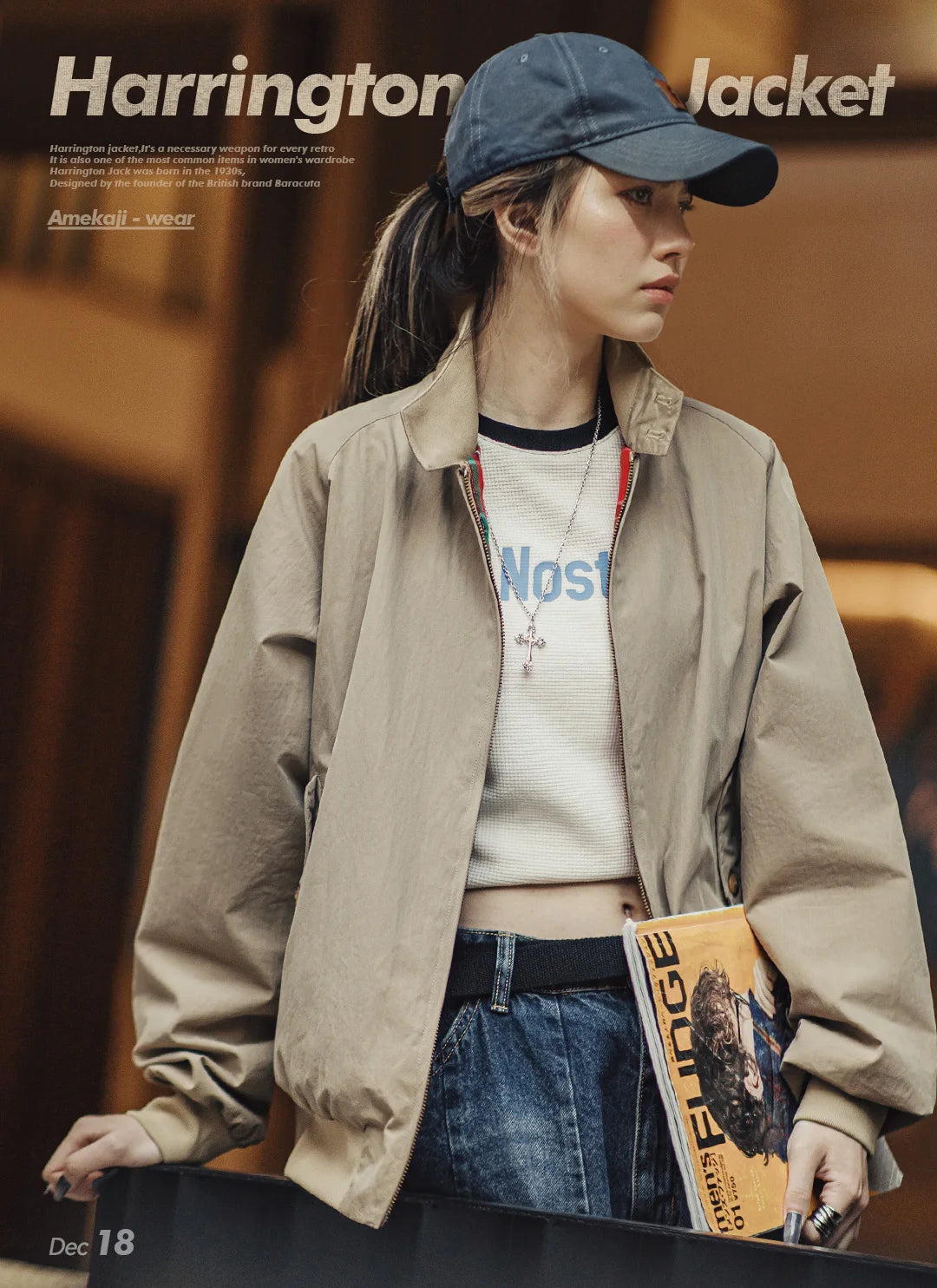 Maden Vintage Stand-Up Collar Jacket – Workwear Baseball Style Coat for Women & Unisex, Spring/Autumn
