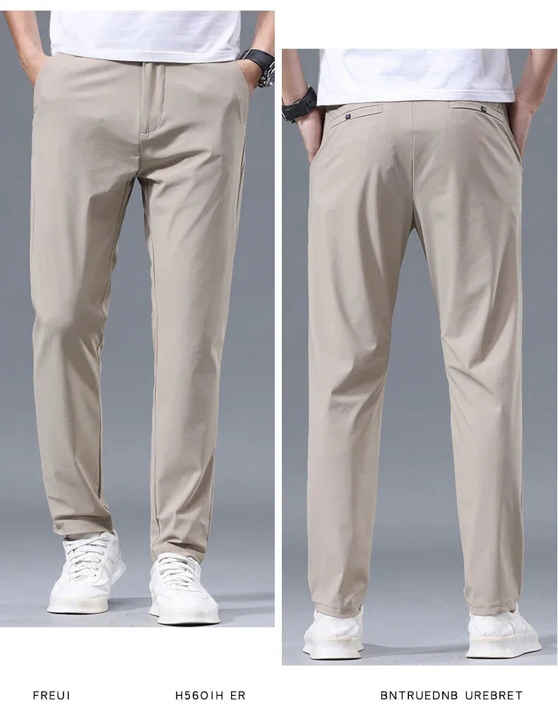 Men's Summer Lightweight Stretch Suit Pants – Slim Fit Korean Style Business Casual Trousers with Elastic Waist