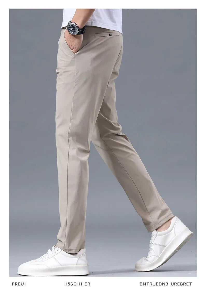 Men's Summer Lightweight Stretch Suit Pants – Slim Fit Korean Style Business Casual Trousers with Elastic Waist