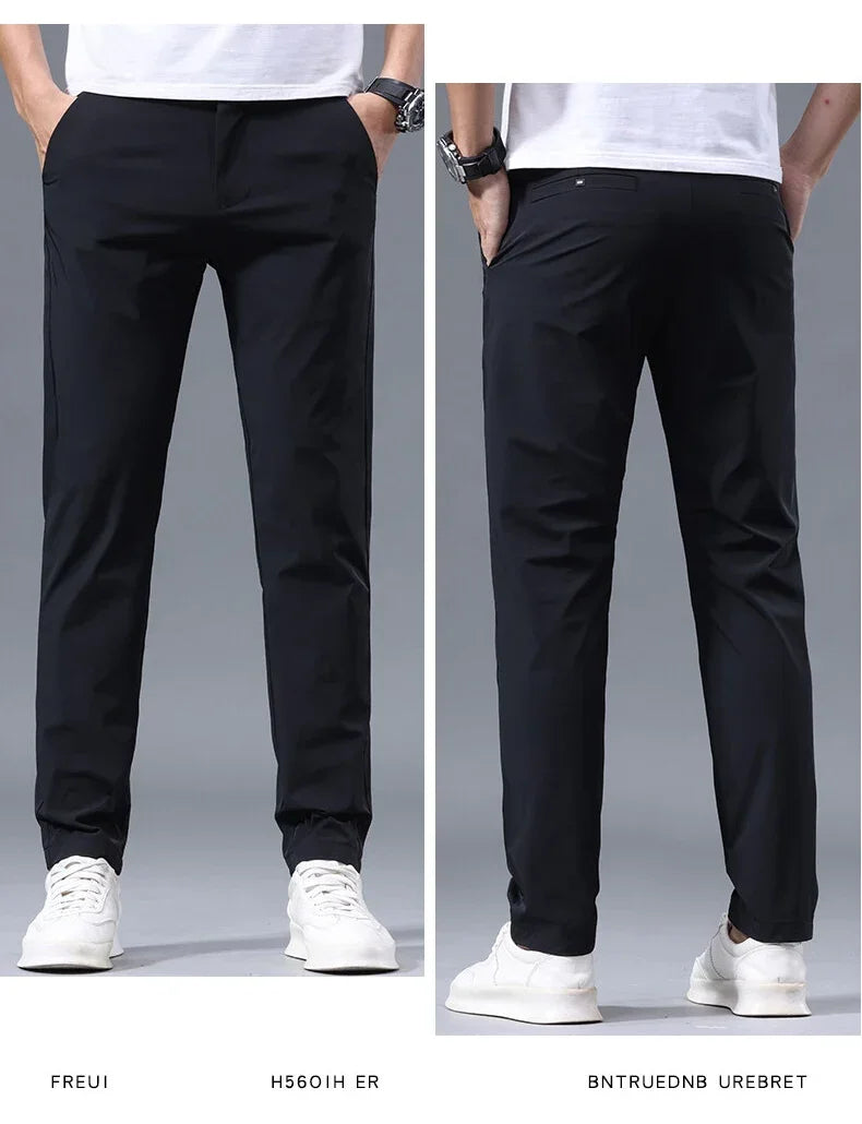 Men's Summer Lightweight Stretch Suit Pants – Slim Fit Korean Style Business Casual Trousers with Elastic Waist