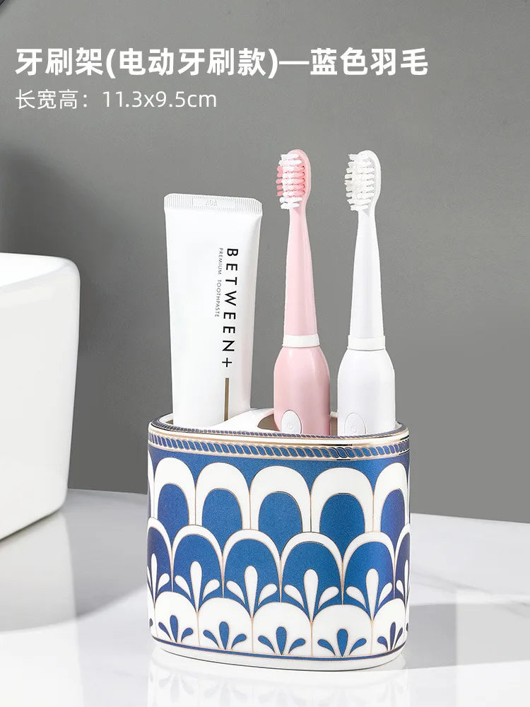 Luxury Ceramic Soap Dish with Irregular Stripes and Perforated Drainage – Household Bathroom Accessory with Washstand Gargle Cup