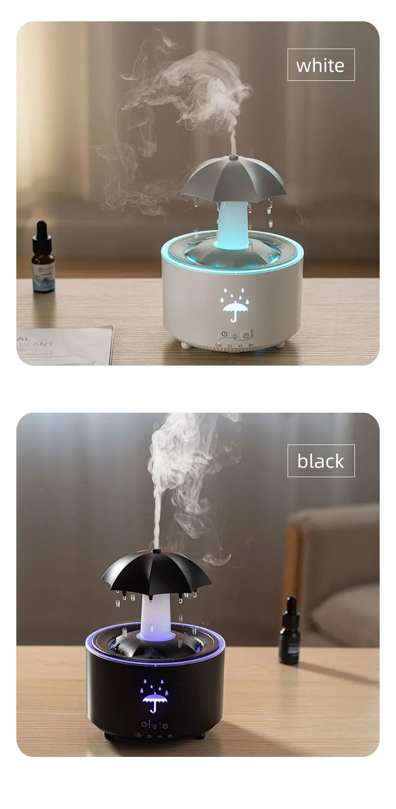 Cloud Rain Aroma Diffuser with Humidifier, Raindrop Design, Remote-Controlled Night Light, Desktop Water Fountain with Soothing Water Drop Sounds for Home Use