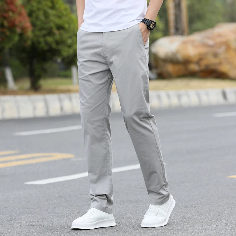 Men's Premium Cotton Chino Pants – Breathable Straight-Leg Casual Trousers (Waist Sizes 28 to 40)