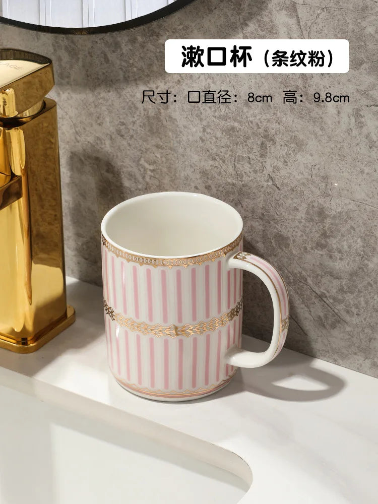 Luxury Ceramic Soap Dish with Irregular Stripes and Perforated Drainage – Household Bathroom Accessory with Washstand Gargle Cup