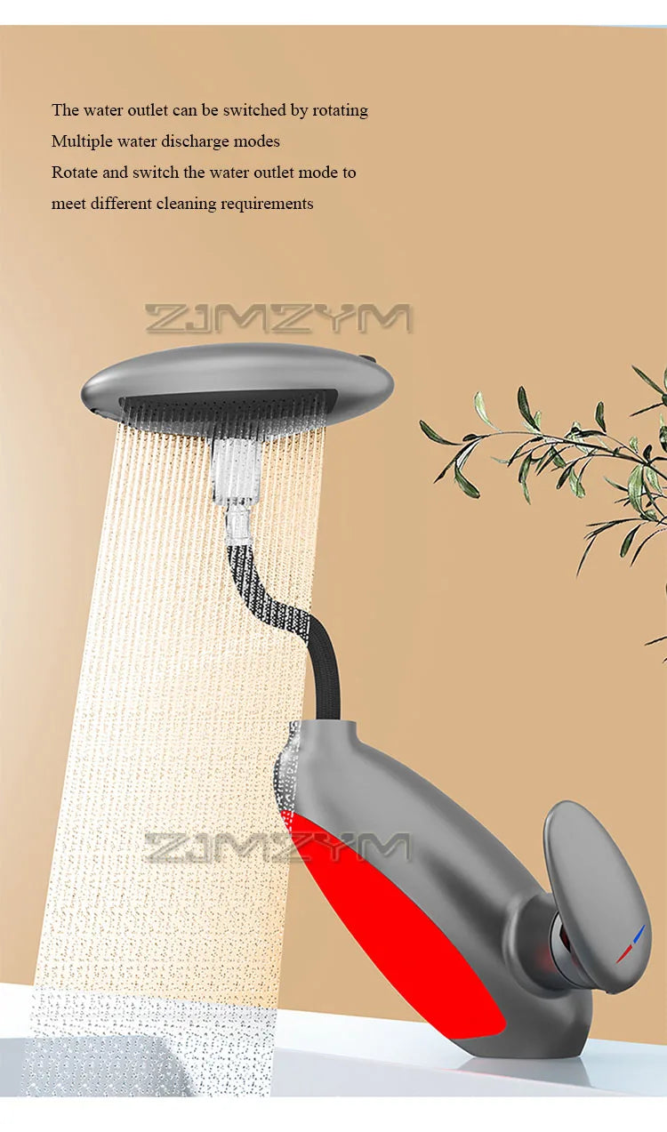 360° Rotating LED Basin Faucet with 4 Water Modes, Pull-Out Spout & Temperature Sensor – Drip-Free Hot & Cold Mixer Tap