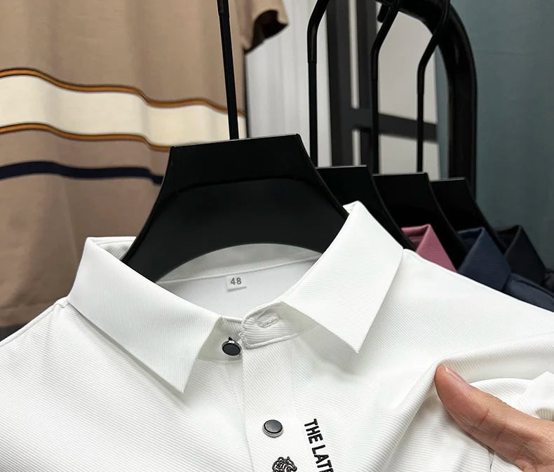 Men's Premium Printed Polo Shirt – Short Sleeve, Seamless Ice Silk, Breathable Golf & Business Casual Summer Tee